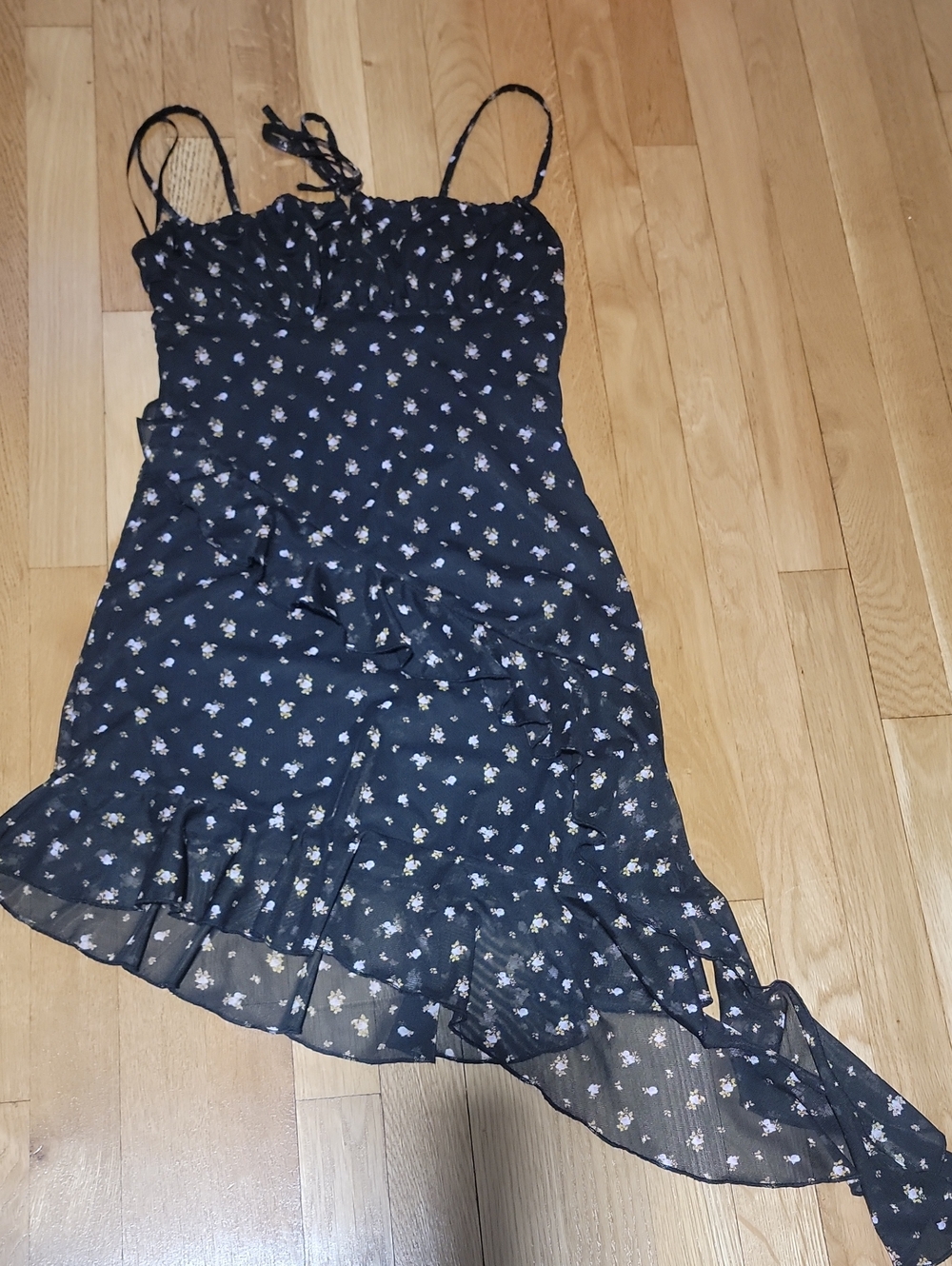 Black Floral Ruffle Slip Dress - Picture 1 of 2